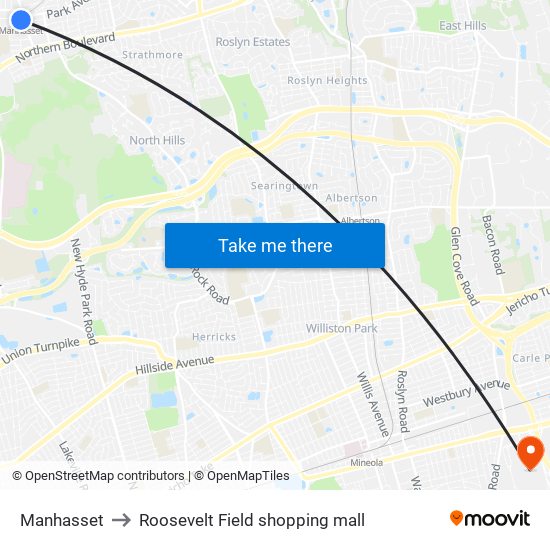 Manhasset to Roosevelt Field shopping mall map