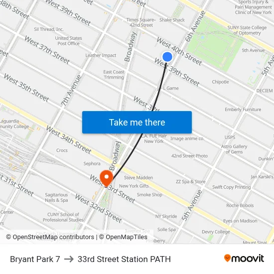 Bryant Park 7 to 33rd Street Station PATH map