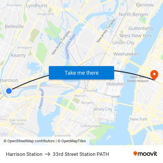 Harrison Station to 33rd Street Station PATH map