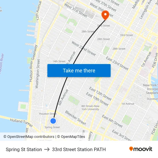 Spring St Station to 33rd Street Station PATH map