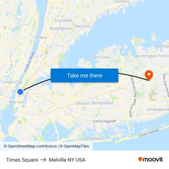 Times Square to Melville NY USA map