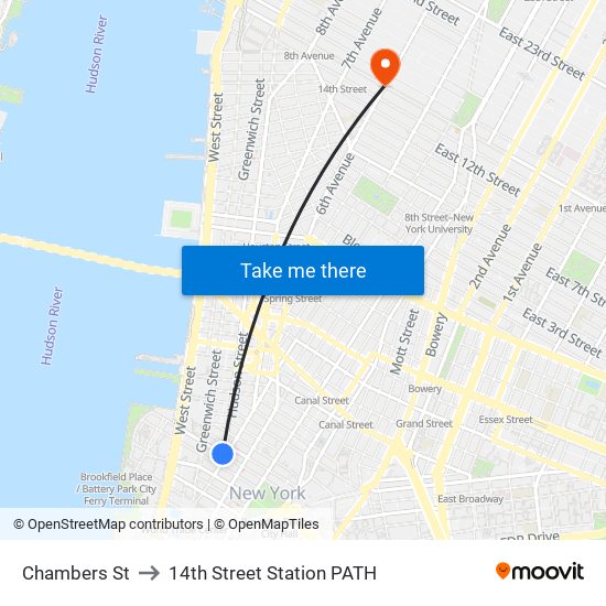 Chambers St to 14th Street Station PATH map