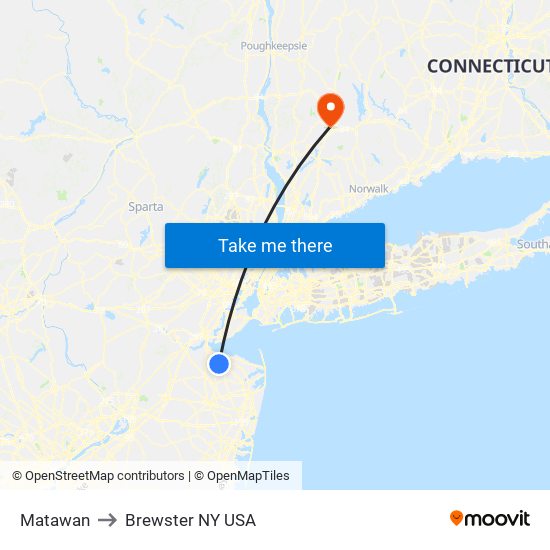 Matawan to Brewster NY USA map