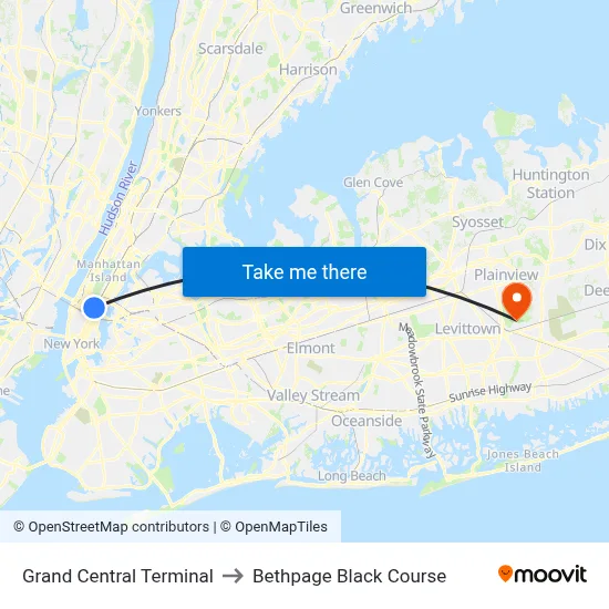 Grand Central Terminal to Bethpage Black Course map