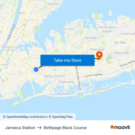 Jamaica Station to Bethpage Black Course map
