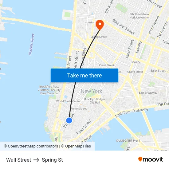 Wall Street to Spring St map