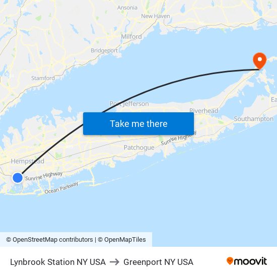 Lynbrook Station NY USA to Greenport NY USA map