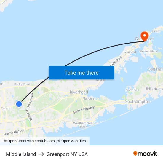 Middle Island to Greenport NY USA map