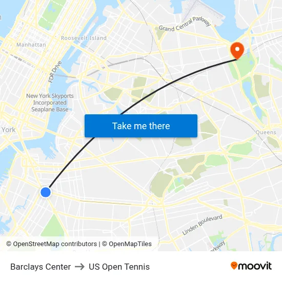 Barclays Center to US Open Tennis map