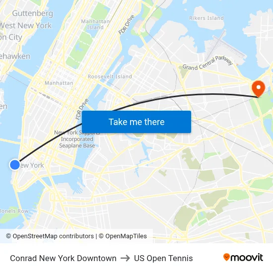 Conrad New York Downtown to US Open Tennis map