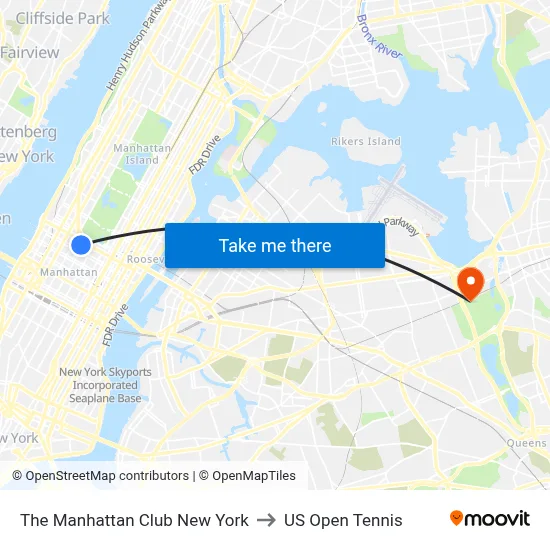 The Manhattan Club New York to US Open Tennis map