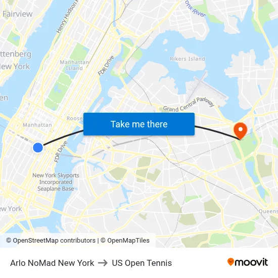 Arlo NoMad New York to US Open Tennis map