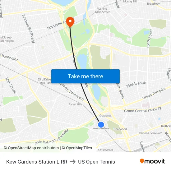 Kew Gardens Station LIRR to US Open Tennis map