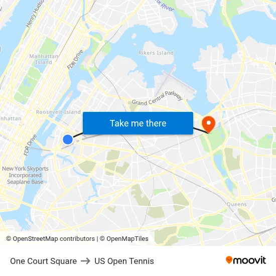One Court Square to US Open Tennis map