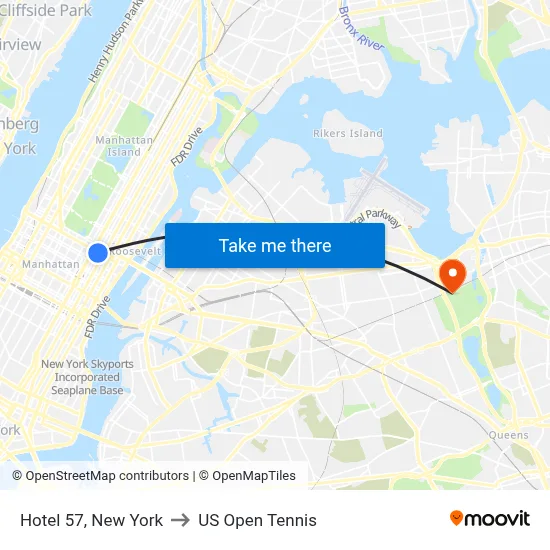 Hotel 57, New York to US Open Tennis map