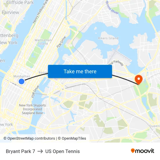 Bryant Park 7 to US Open Tennis map