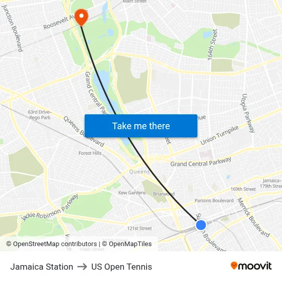Jamaica Station to US Open Tennis map
