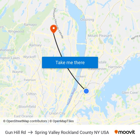 Gun Hill Rd to Spring Valley Rockland County NY USA map