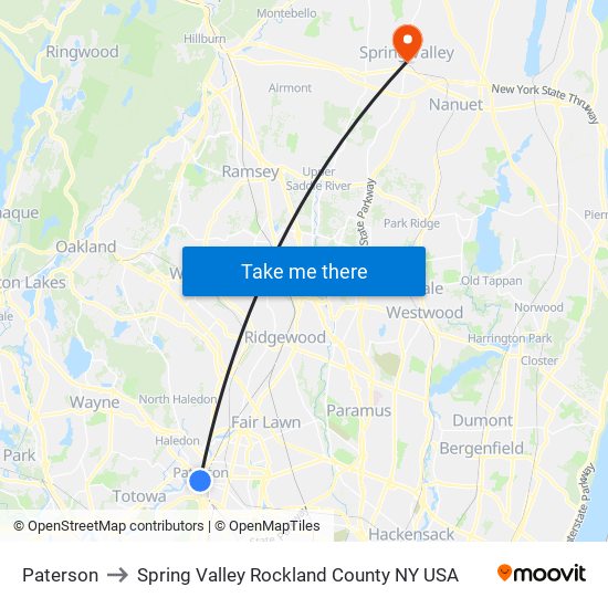 Paterson to Spring Valley Rockland County NY USA map