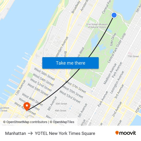 Manhattan to YOTEL New York Times Square map