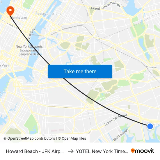 Howard Beach - JFK Airport Station to YOTEL New York Times Square map
