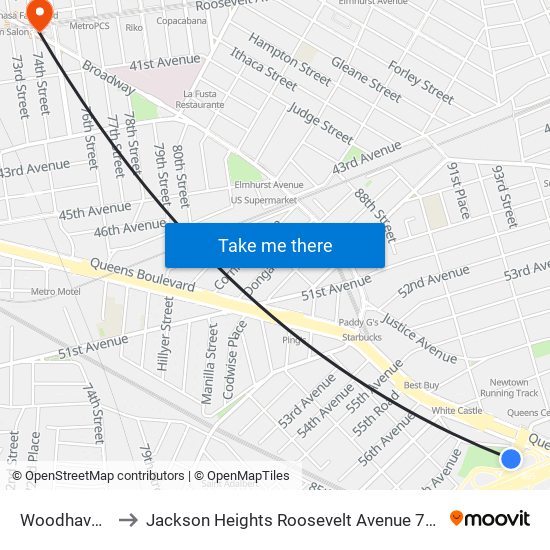 Woodhaven Blvd to Jackson Heights Roosevelt Avenue 74th Street Station map