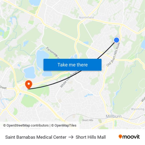 Saint Barnabas Medical Center to Short Hills Mall map
