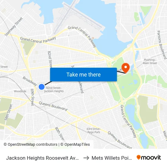 Jackson Heights Roosevelt Avenue 74th Street Station to Mets Willets Point Station LIRR map
