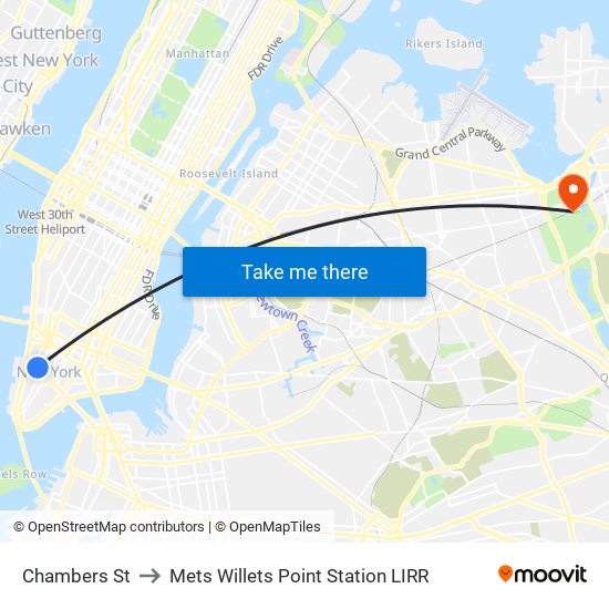 Chambers St to Mets Willets Point Station LIRR map