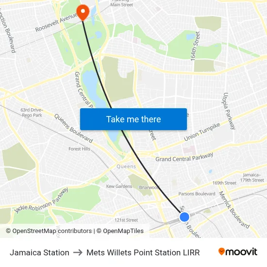Jamaica Station to Mets Willets Point Station LIRR map