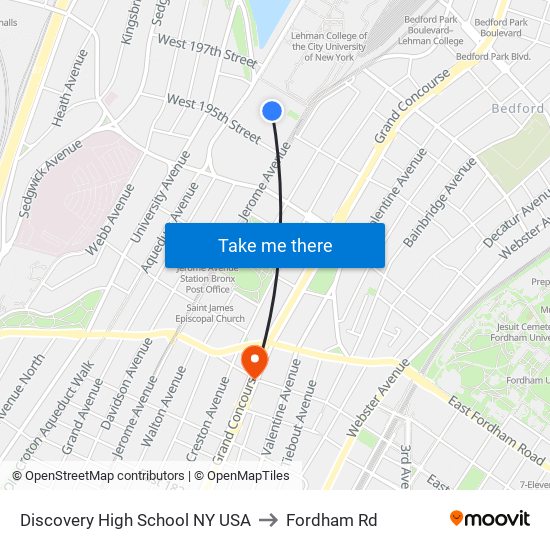 Discovery High School NY USA to Fordham Rd map