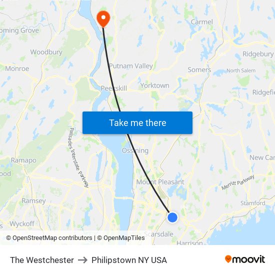 The Westchester to Philipstown NY USA map