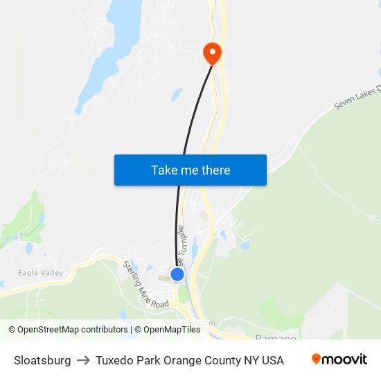 Sloatsburg to Tuxedo Park Orange County NY USA map