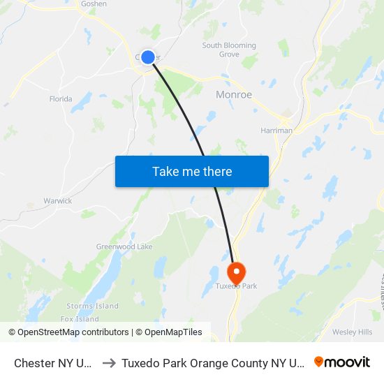 Chester NY USA to Tuxedo Park Orange County NY USA map