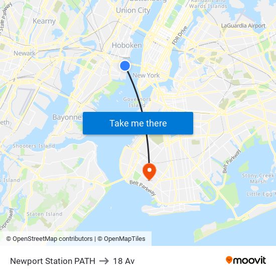 Newport Station PATH to 18 Av map