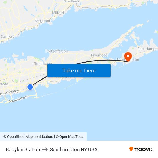 Babylon Station to Southampton NY USA map