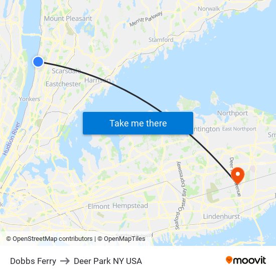 Dobbs Ferry to Deer Park NY USA map