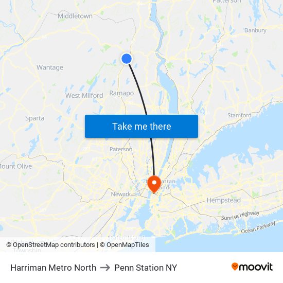 Harriman Metro North to Penn Station NY map