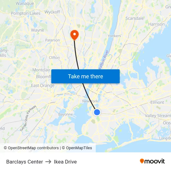 Barclays Center to Ikea Drive map
