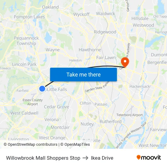 Willowbrook Mall Shoppers Stop to Ikea Drive map