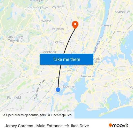 Jersey Gardens - Main Entrance to Ikea Drive map