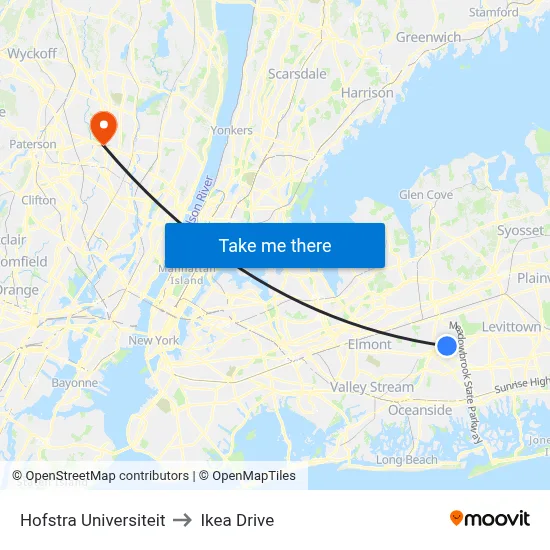 Hofstra Universiteit to Ikea Drive map