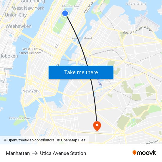 Manhattan to Utica Avenue Station map