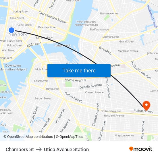 Chambers St to Utica Avenue Station map