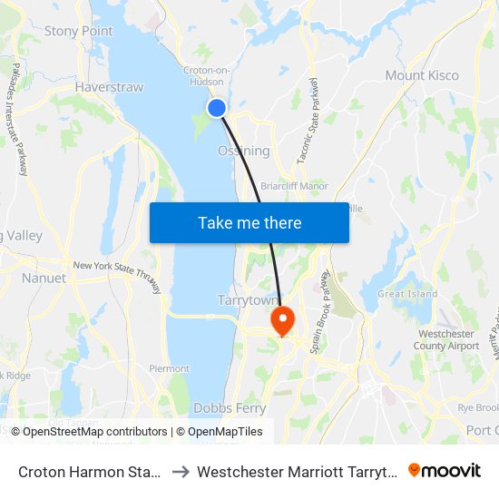 Croton Harmon Station to Westchester Marriott Tarrytown map