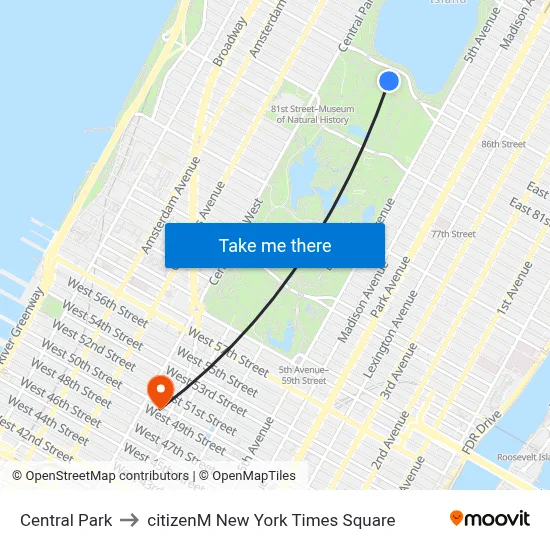 Central Park to citizenM New York Times Square map