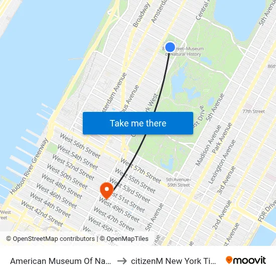 American Museum Of Natural History to citizenM New York Times Square map