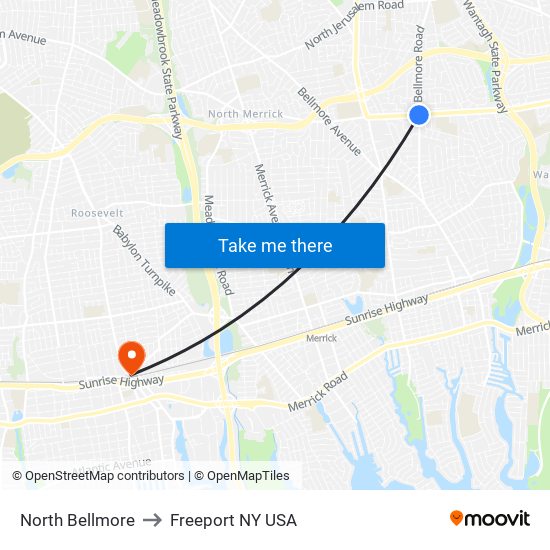 North Bellmore to Freeport NY USA map