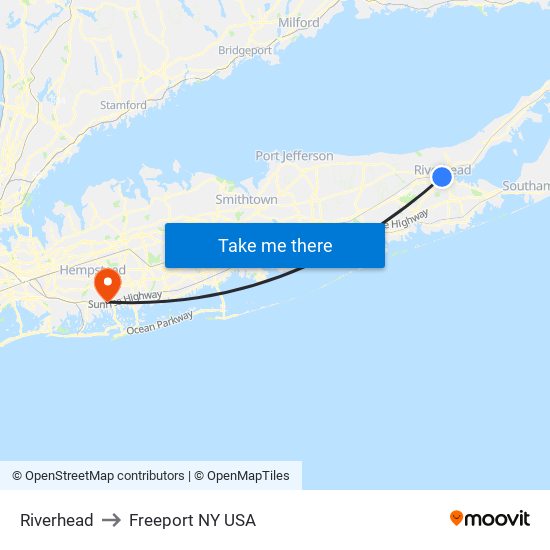 Riverhead to Freeport NY USA map