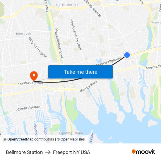 Bellmore Station to Freeport NY USA map